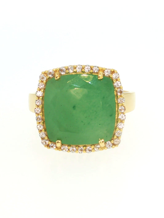 Deux 18k Yellow Gold Mint Green Emerald Quartz and White Topaz Ring