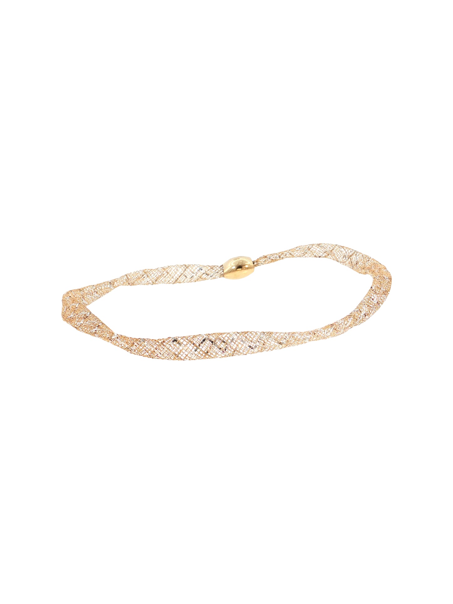 Discover our 14k Rose Gold Woven Mesh Bracelet with white rhodium accents. Features a 7" circumference and comfortable slip-on style. 