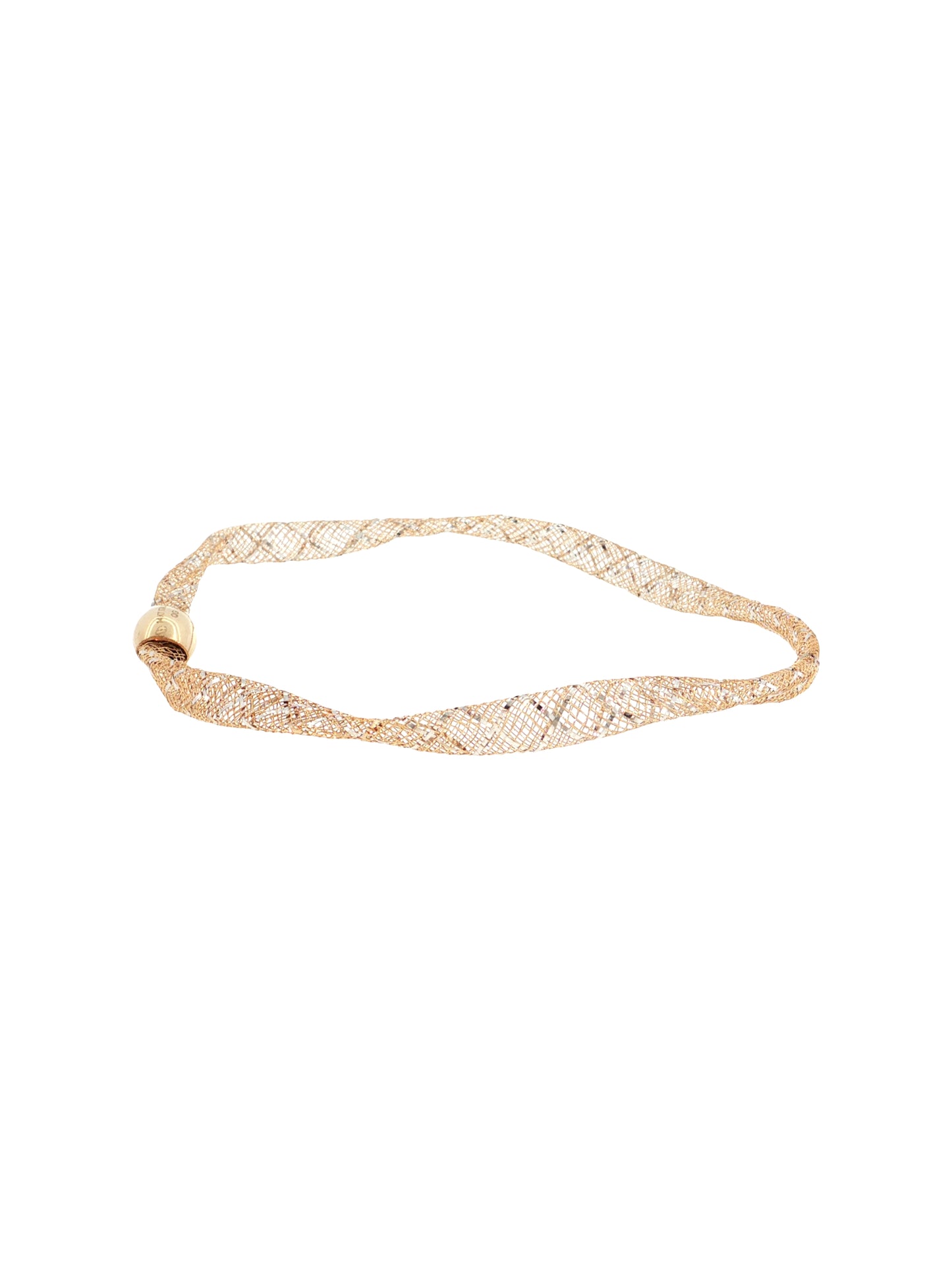 Discover our 14k Rose Gold Woven Mesh Bracelet with white rhodium accents. Features a 7" circumference and comfortable slip-on style. 
