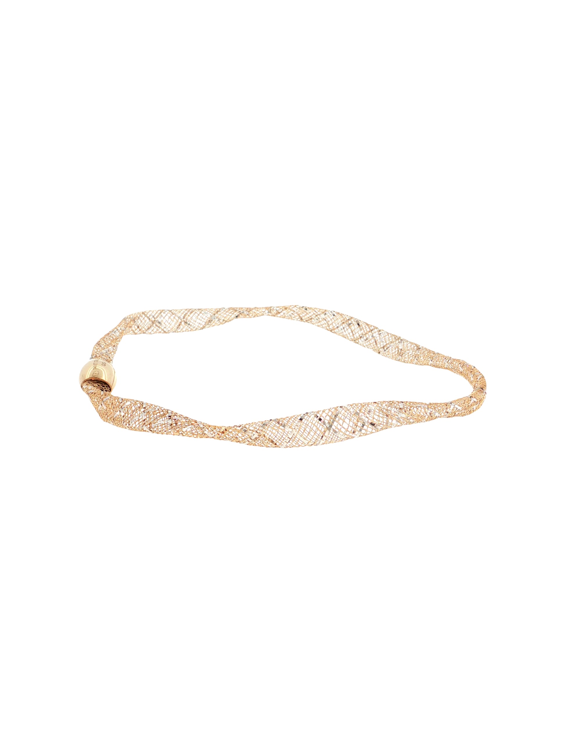 Discover our 14k Rose Gold Woven Mesh Bracelet with white rhodium accents. Features a 7" circumference and comfortable slip-on style. 