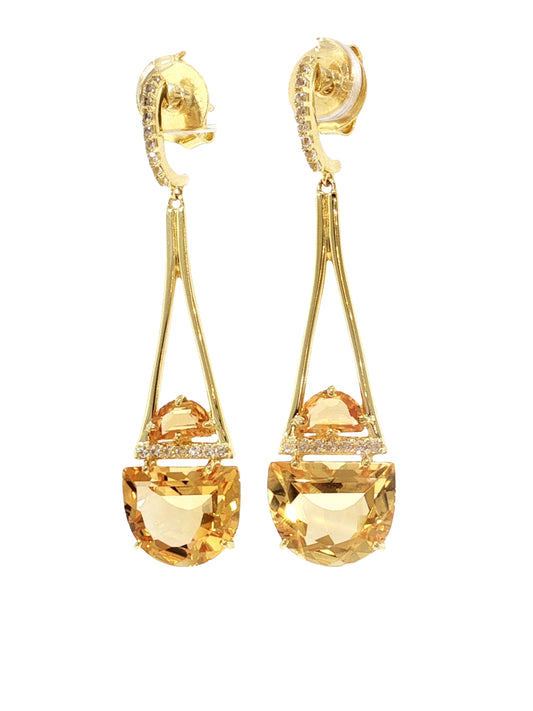 Pendulum Yellow Citrine and White Topaz Earrings