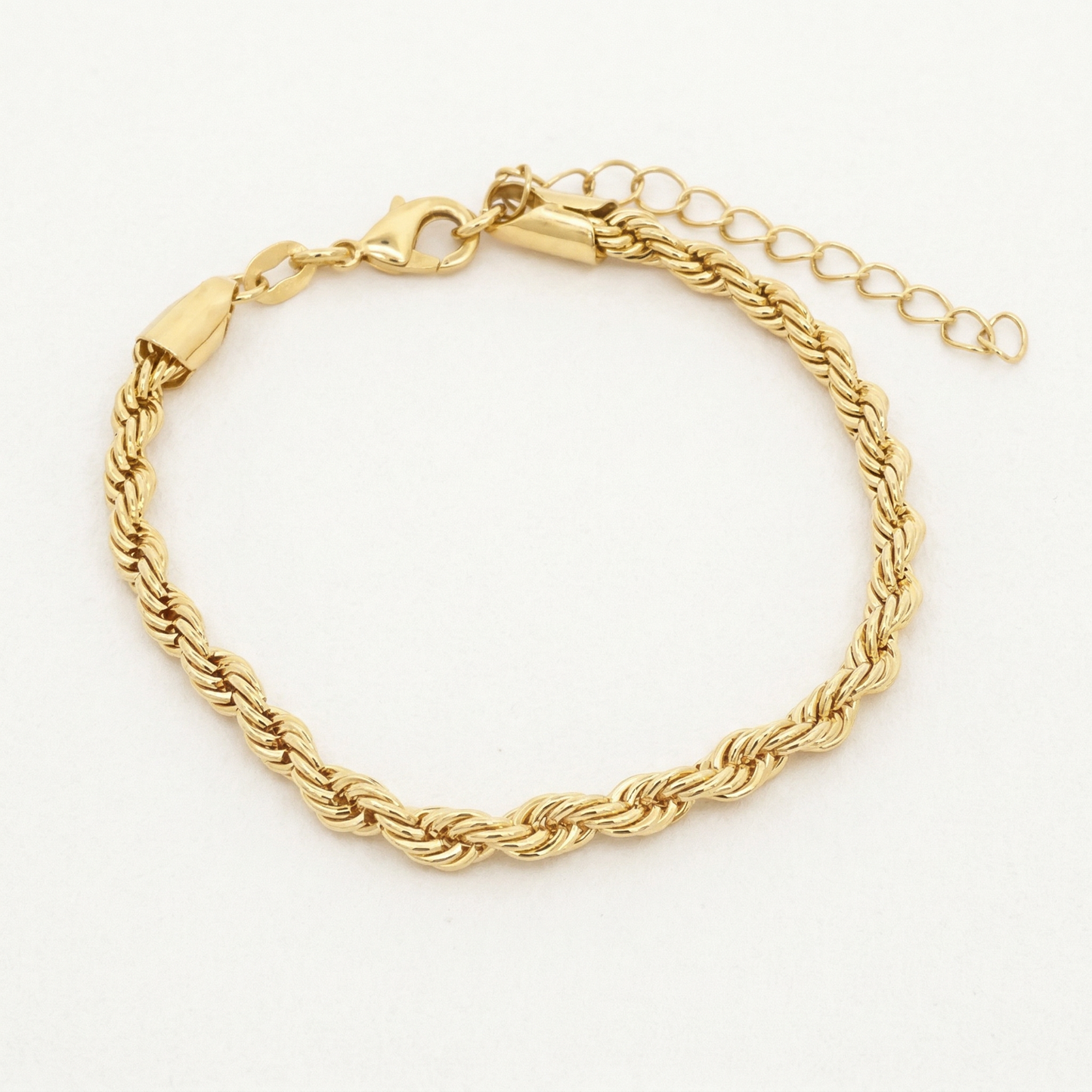 18K Gold Filled, 3mm Gold Rope Chain Bracelet - 7"