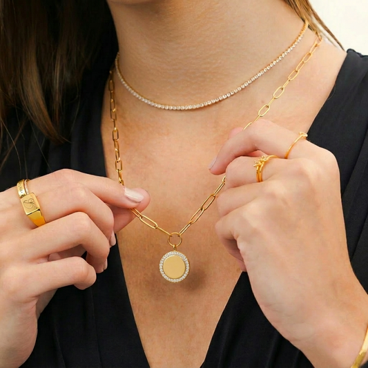 Waterproof Gold Paperclip Coin Necklace