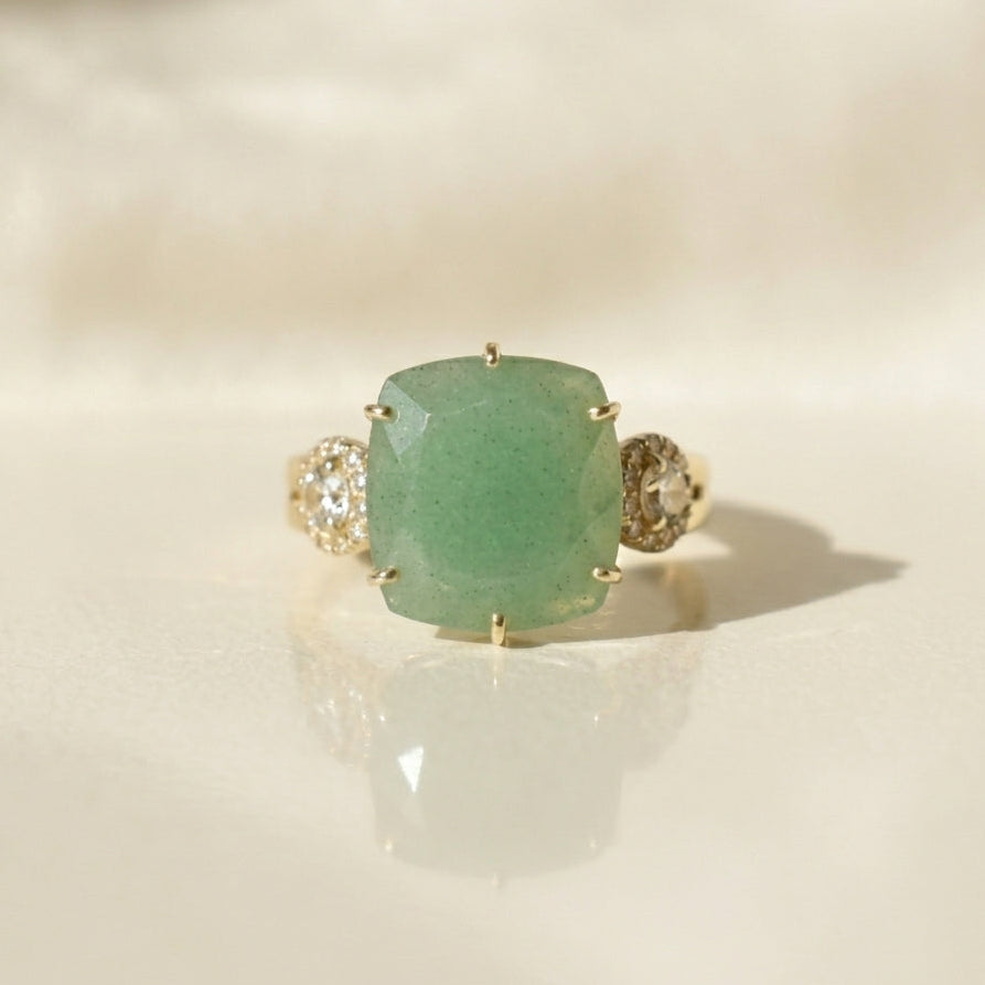 Deux 18k Gold Mint Green Emerald Quartz and Prasiolite Ring