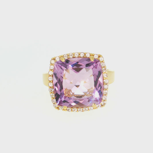 Deux 18k Yellow Gold Lilac Opal Amethyst and White Topaz Ring