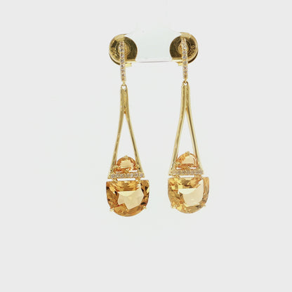 Pendulum Yellow Citrine and White Topaz Earrings