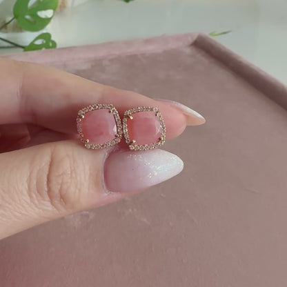 Deux 18K Rose Gold Earrings with Rose Chalcedony and White Topaz Gemstones
