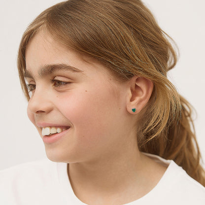 Sterling Silver CZ Birthstone Heart Screw Back Girls Earrings