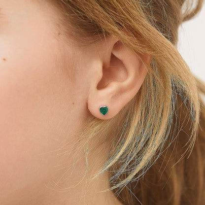 Sterling Silver CZ Birthstone Heart Screw Back Girls Earrings