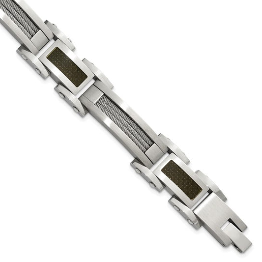 Men's Steel Bracelet with carbon fiber and cable links